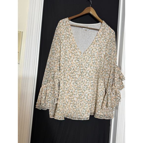 Calvin Klein Women's Floral Ruffle Boho Blouse Size 2X Batwing Sleeves Fairy - Picture 2 of 10